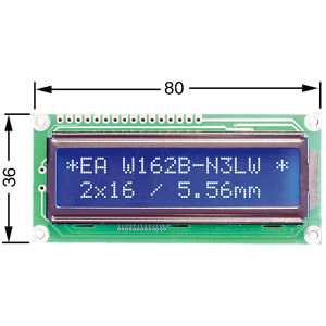 DISPLAY VISIONS LCD 162C BL - LCD-Modul, 2x16, H:5,6mm, bl/ws, m.Bel.