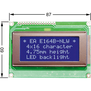 DISPLAY VISIONS LCD 164A BL - LCD-Modul, 4x16, H:4,8mm, bl/ws, m.Bel.