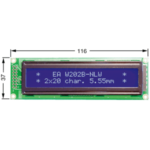 DISPLAY VISIONS LCD 202A BL - LCD-Modul, 2x20, H:5,6mm, bl/ws, m.Bel.