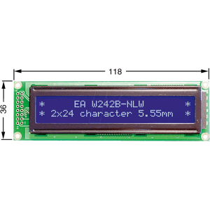 DISPLAY VISIONS LCD 242A BL - LCD-Modul, 2x24, H:5,6mm, bl/ws, m.Bel.