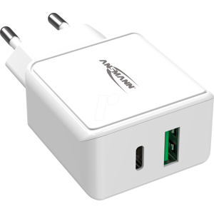 Ansmann ANS 1001-0111 - USB-C(-PD)-Ladegerät, 18 W, 5 - 12 V, 3000 mA, 2-Port, weiß