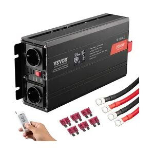 VEVOR Wechselrichter mit reiner Sinuswelle 2000W DC 12V AC 230V Spannungswandler mit 2 AC-Steckdosen 2 USB-Anschlüssen 1 Typ-C-Anschluss LCD-Display und Fernbedienung für mittelgroße Haushaltsgeräte