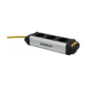 Stanley Steckdosenleiste 3-fach 2m mit Haken, Aluminiumgehäuse, schwarz