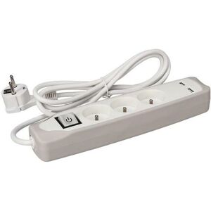 Perel 3-FACH-STECKDOSENLEISTE MIT SCHALTER - 2 USB-PORTS - GRAU/WEIß - KABEL: 1.5 m - STECKER-TYP E (FRANZÖSISCHES SYSTEM)