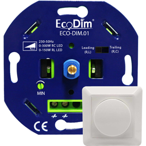 Ecodim LED Dimmer 0-300 Watt  Phasen an und abschnitt  Inkl. Blendrahmen und Knopf ECO-DIM.01