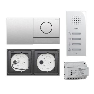 Gira 106 System 2-fach Gegensprechanlagen Set Edelstahl V4A mit Blindmodul und Sprachmodul mit 1 RT Edelstahl + Wohnungsstation AP 125003 + Audio-Steuergerät ohne Gravur