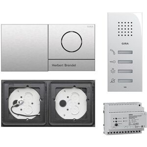 Gira 106 System 2-fach Gegensprechanlagen Set Edelstahl V4A mit Blindmodul und Sprachmodul mit 1 RT Edelstahl + Wohnungsstation AP 125003 + Audio-Steuergerät mit Gravur