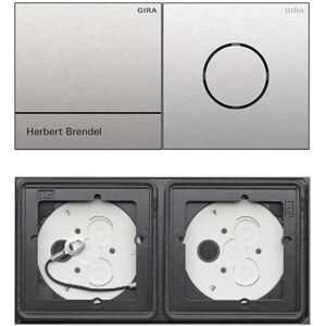 Gira 106 System 2-fach Gegensprechanlagen Set Edelstahl V4A mit Sprachmodul und Klingelmodul 1 Ruftaste Edelstahl + Wohnungsstation AP 125003 ohne Gravur