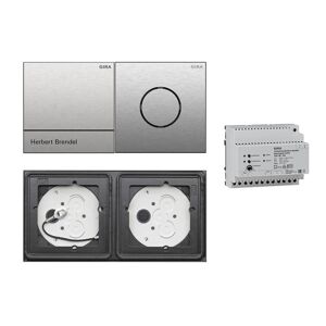 Gira 106 System 2-fach Gegensprechanlagen Set Edelstahl V4A mit Sprachmodul und Klingelmodul 1 Ruftaste Edelstahl + Wohnungsstation AP 125003 + Audio-Steuergerät ohne Gravur