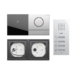 Gira 106 System 2-fach Gegensprechanlagen Set Edelstahl V4A mit Sprachmodul mit 1 RT Edelstahl und Anzeigemodul + Wohnungsstation AP 125003 mit Gravur