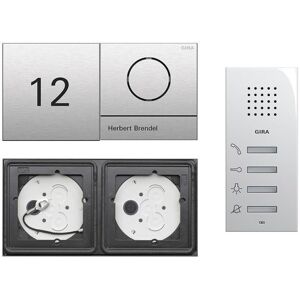 Gira 106 System 2-fach Gegensprechanlagen Set Edelstahl V4A mit Sprachmodul mit 1 RT Edelstahl und Infomodul + Wohnungsstation AP 125003 mit Gravur