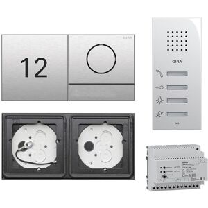 Gira 106 System 2-fach Gegensprechanlagen Set Edelstahl V4A mit Sprachmodul mit 1 RT Edelstahl und Infomodul + Wohnungsstation AP 125003 + Audio-Steuergerät ohne Gravur