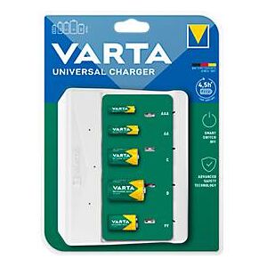 Akkuladegerät für Batterien Varta, 2x o. 4x AA/AAA/C/D & 1x 9V, Ladezeit 4,5 h, USB-C (inkl. Kabel), 100-240 V, B 154 x T 49 x H 129 mm, weiß