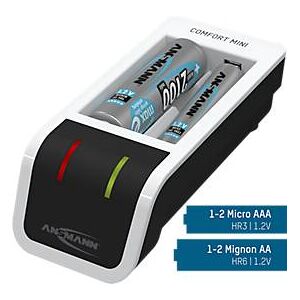 Batterieladegerät Ansmann Comfort Mini, für 1-2 Mignon AA/Micro AAA, Ladeanzeige, inkl. 2 x AA Akkus & USB-Kabel