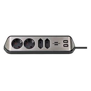 Eck-Steckdosenleiste brennenstuhl® estilo, 4-fach + USB-Ladefunktion, IP20, mit Kabel & Klebepads, L 70 x B 100 x H 300 mm, schwarz-silber