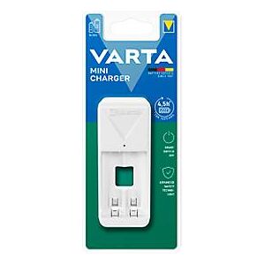 Mini Akkuladegerät für Batterien Varta, 2x AA/AAA, Ladezeit 4,5 h, EU-Stecker, 100-240 V, Timer-Abschaltung,B 43 x T 63 x H 103 mm, weiß