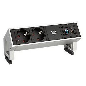 Steckdosenleiste DESK 2, 2x Schuko, 1x HDMI 2.0, 1x USB 3.0, Gerätezuleitung 3 m, inkl. Haltewinkeln, B 197 x T 70 x H 90 mm