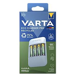 VARTA Akku Ladegerät Eco Charger Pro Recycled, aus 75% Recyclingmaterial, inkl. USB-Typ-C Ladekabel und 4x AAA 800 mAh NiMH Akkus