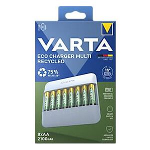 VARTA Batterie-Ladegerät Eco Charger Multi Recycled, für NiMH-Akkus, USB-C, 100-240 V, inkl. 8x AA 2100mAh Akkus