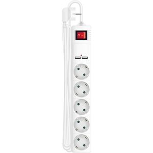 Arcas Steckdosenleiste 5-fach mit Schalter und 2 USB Ports, weiß