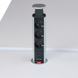 hjh OFFICE PRO ELDO600   Steckdosentower (ohne Fräsung)   3 x Steckdose   2 x USB - Zubehör Alu