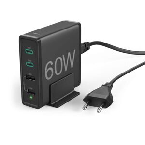 Hama Schnellladegerät 4 Ports, 2x USB-C PD/QC, 2x USB-A, 60 W, Schwarz