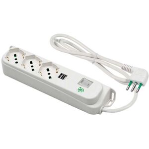 Fanton Omega Steckdosenleiste 3 Schuko-Bypass-Steckdosen + 2 Usb-A 5v 2,1a-Steckdosen, 1,5 M Kabel. Italienischer Stecker 10a+ Leuchtender Automatischer Überlastschalter 474504eco