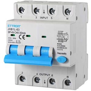 Ettroit Differentialschutzschalter Schutzvorrichtung 3p+n 140a 4.5ka 30ma 380v 4 Modules Din  Jxb1l-63-3p+n-40a