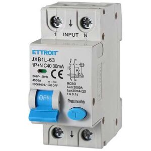 Ettroit Differentialschutzschalter Schutzvorrichtung 1p+n 40a 4.5ka 30ma 220v 2 Modules Din  Jxb1l-63-1p+n-40a