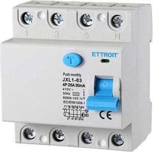 Ettroit Fehlerstromschutzschalter 4p 25a 6ka 30ma 380v Salvavita 4 Module Din  Jxl1-63-4p-25a