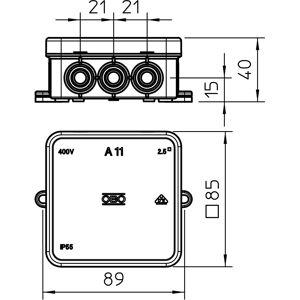 OBO Bettermann Vertr Kabelabzweigkasten 85x85x40, PE, rot A 11 HF RO - 2000164