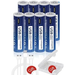 SupplySwap AAA Lithium Ion Batteri, 1110mWh Kapacitet, USB Genopladelig, 8 stk