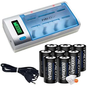 SupplySwap Genopladelige D-størrelse batterier, 8000mAh kapacitet, Ideelle til lommelygter., 12V, 4-batteri -oplader