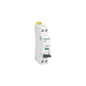 SCHNEIDER ELECTRIC Acti9 automatsikring, 1P + N, 10A, 230V 6/10 kA, C-karakteristik, enkelt terminal, bredde 18 mm