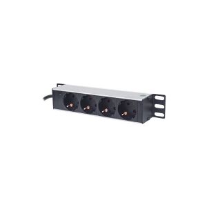 IC Intracom Intellinet 10 1U Rackmount 4-Way Power Strip - German Type, With Power Indicator, No Surge Protection, 1.8m Power Cord - Stikdåse (rackversion) - 125 V - input: CEE 7/4 - output-stikforbindelser: 4 (power CEE 7/3) - 1U - 10 - Tyskland - sort