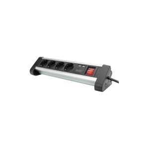 DIGITUS DA-70614 - Stikdåse - AC 110-240 V - 3680 Watt - input: strøm - output-stikforbindelser: 4 (2 x USB, 4 x CEE 7/4) - 1.5 m ledning - sort, sølv