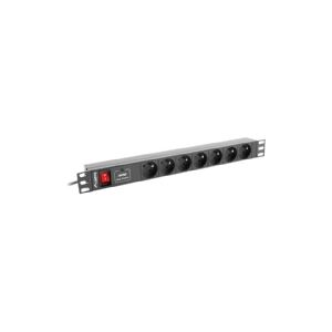 Lanberg PDU-07E-0200-BK - Strømfordelingsenhed (rackversion) - AC 220-250 V - 4000 Watt - 1-faset - input: Type F - output-stikforbindelser: 7 (7 x NF C61-314) - 1U - 19 - 2 m ledning - sort