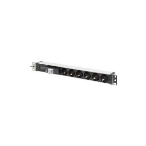 DIGITUS DN-95417 - Stikdåse (rackversion) - AC 250 V - 4000 Watt - input: strøm - output-stikforbindelser: 6 - 1U - 19 - 1.8 m ledning - sort, sølv, RAL 9005