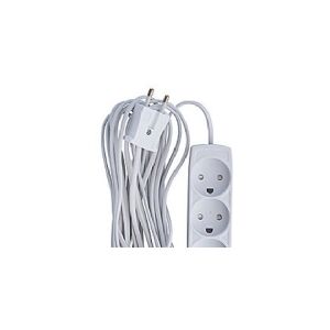 THORKILD LARSEN E-line 3-stikdåse 2x0,75 - H05VVH2-F, hvid u/j, 230V/10A, plastkabel, 5m