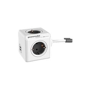 Allocacoc PowerCube extended usb - Strømfordelingsenhed - AC 220-240 V - output-stikforbindelser: 4 (CEE 7/4) - 1.5 m ledning - Tyskland - trækvognsgrå