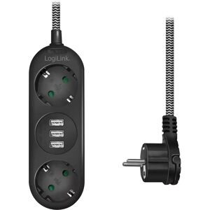 Logilink Stikdåse 2 Udtag - 3 X Usb - Schuko Jord - Sort - 1.5 M