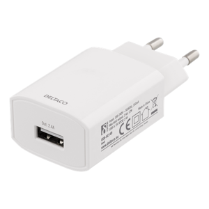 Deltaco 230v Usb Lader - 2.4a/12w - Hvid