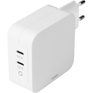 Deltaco 230v Oplader - 2x Usb-C Pd & Gan - 100w - Hvid