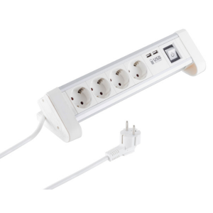 Stikdåse 4 Udtag - Schuko Eu - Usb-A - Afbryder - Hvid - 1.5 M