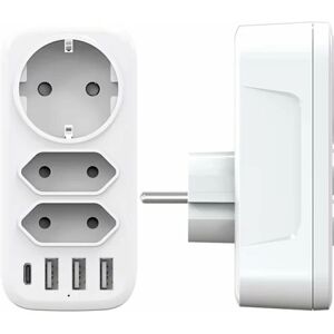 USB Power Strip, Wall Power Strip 3 udtag og 3 USB-porte 3A, 6