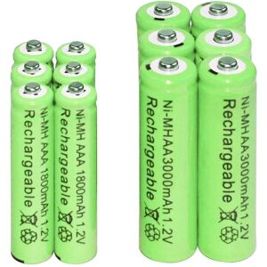 2/6/12/16/20/24/30 stk Aaa 1800mah + Aa 3000mah 1,2v Ni-mh genopladelige batterier Grønne