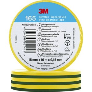 3M Temflex El Vinyltape 165 15 Mm X 10 M, Grøn/gul