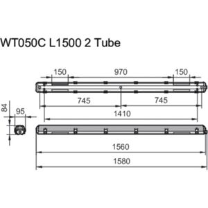 Philips Ledinaire Industriarmatur Wt050c Til 2 X Led Rør 1500 Mm  Hvid