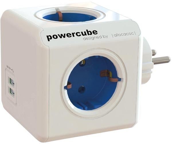 False PowerCube strømskinne med 4 sokler + 2 USB