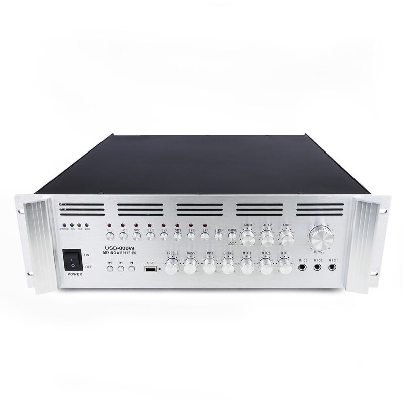 BEMATIK Amplificador para sonorización profesional de 800W 110V 8 zonas con MIC